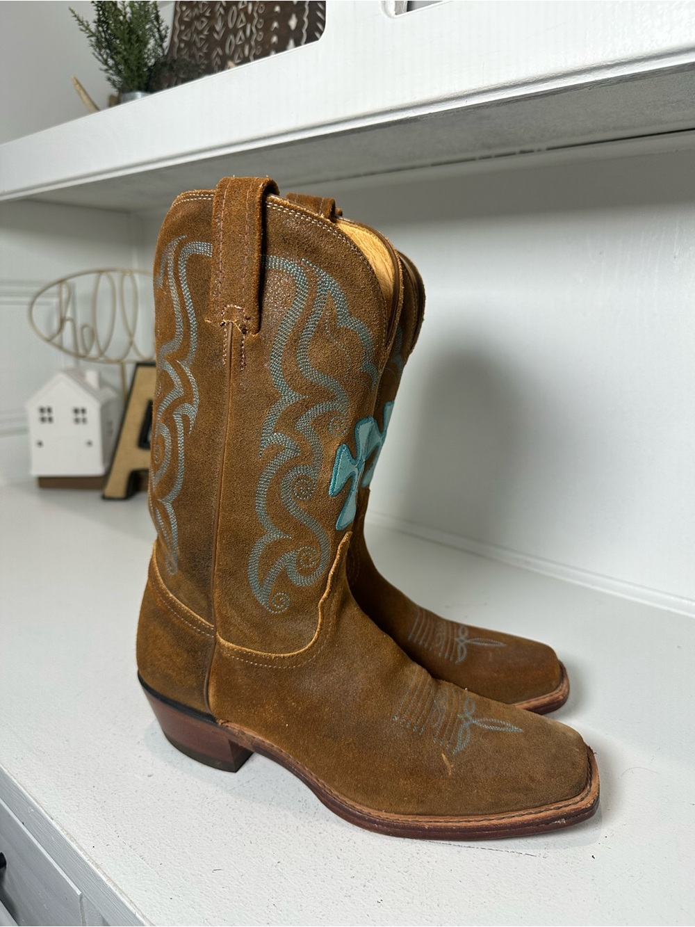 Tony Lama Cowboy Boots Womens 7B Brown Suede Leather Western Cowgirl Boots USA - Picture 5 of 9